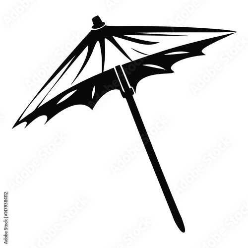 Black and White Illustration of a Stylish Cocktail Umbrella