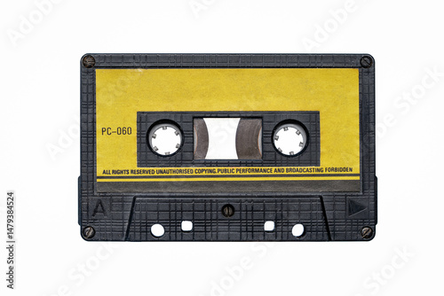 Old, analogue cassette tape isolated on white background