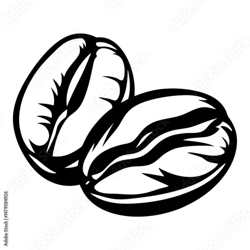 Two Coffee Beans Bold Black and White Illustration Graphic Design