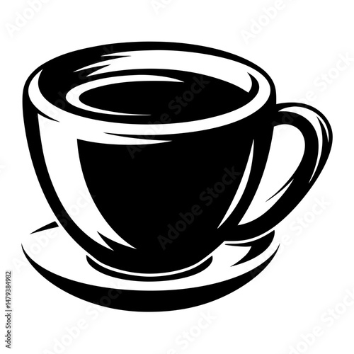 A Classic Black and White Illustration of a Coffee Cup on a Saucer