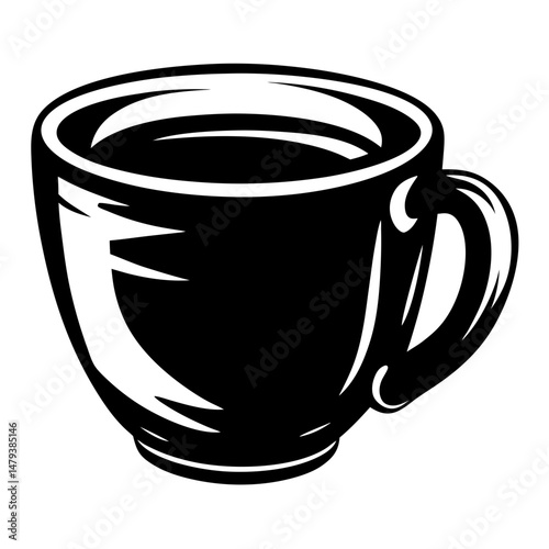 A Vintage Style Black and White Illustration of a Coffee Cup Filled with Coffee