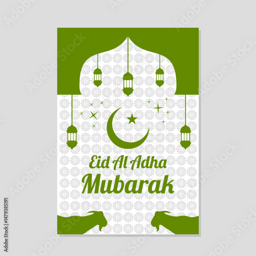 Green eid al adha mubarak greeting card.
