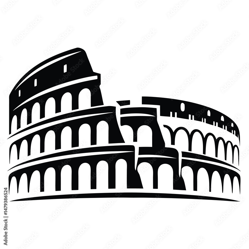 Naklejka premium Minimalist depiction of the Colosseum in Rome with a monochrome design