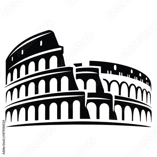 Minimalist depiction of the Colosseum in Rome with a monochrome design