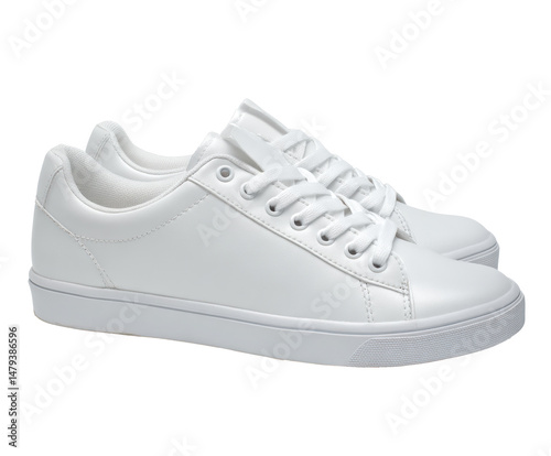 Classic white sneakers for casual outfit and everyday wear, cut out - stock png.