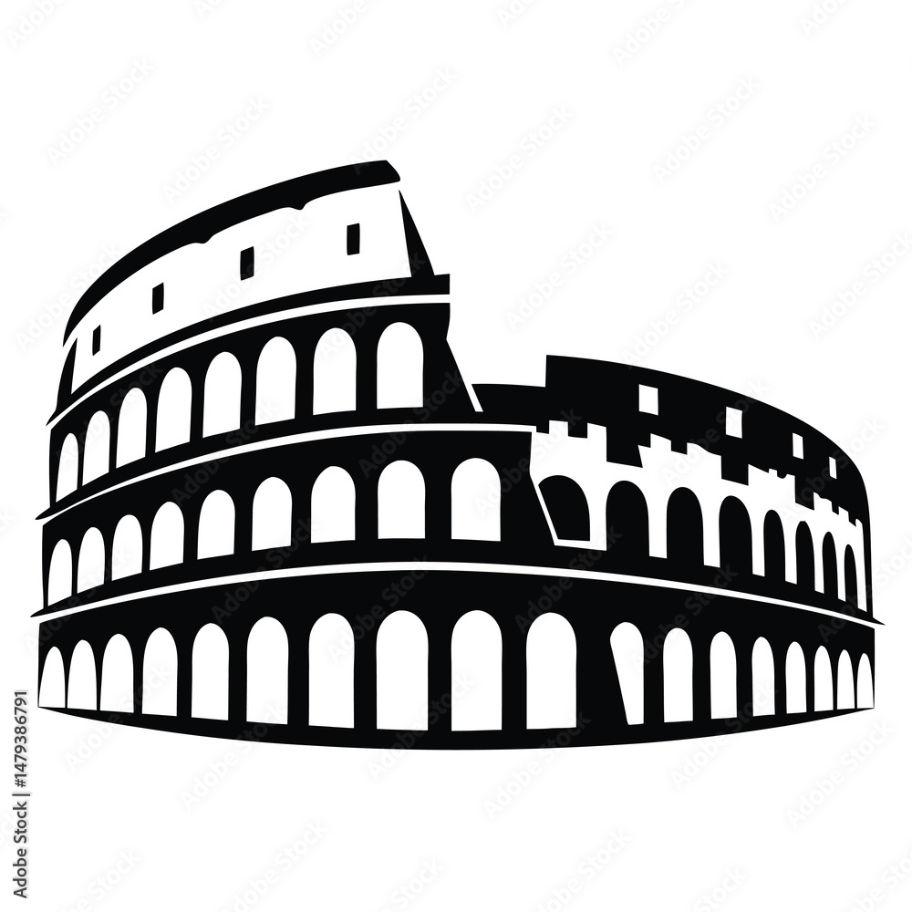 Naklejka premium Black and White Illustration of the Colosseum in Rome, a Historic Landmark