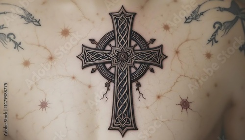 Celtic Cross Eternal Faith Tattoo This Celtic cross tattoo, with its intricate knotwork, represents eternal faith and the intertwining of heaven and earth, a timeless symbol of Christian devotion.