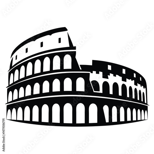 Black and White Illustration of the Colosseum in Rome, a Historic Landmark