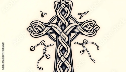 Celtic Cross Eternal Faith Tattoo This Celtic cross tattoo, with its intricate knotwork, represents eternal faith and the intertwining of heaven and earth, a timeless symbol of Christian devotion.