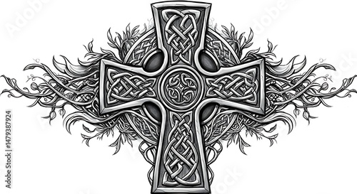 Celtic Cross Eternal Faith Tattoo This Celtic cross tattoo, with its intricate knotwork, represents eternal faith and the intertwining of heaven and earth, a timeless symbol of Christian devotion.