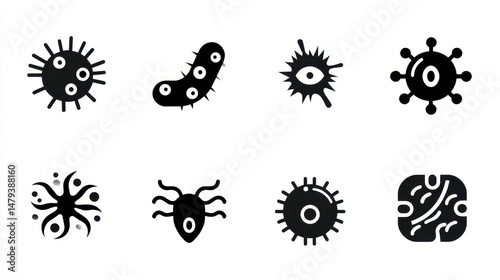 Minimalist Bacteria and Virus Icon Set Free Vector Graphics
