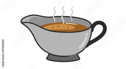 Gravy boat with steaming sauce