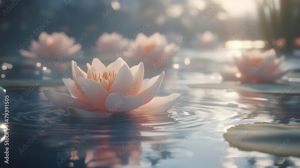 Water Lily Blooms Serenely in Pond