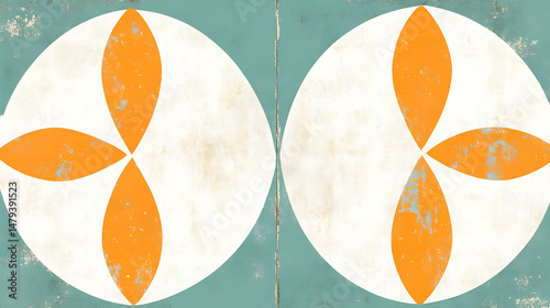 Obraz na płótnie Abstract Orange Teal Geometric Design w salonie