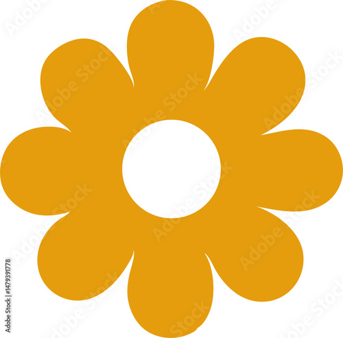 Retro Flower Icon PNG – Vintage Floral Symbol with Transparent Background, 70s Style Flower Illustration for Groovy Design