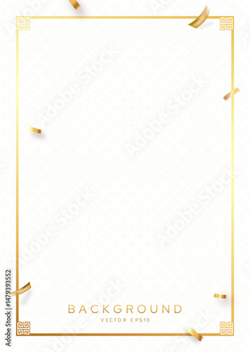 Chinese New Year background with oriental style pattern, golden confetti and frame border decoration, spring festival, vector design