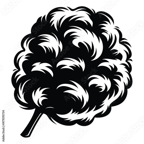 Stylized black and white illustration of a cannabis bud on white backdrop