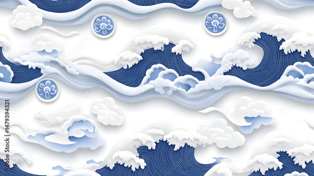Ocean Waves & Clouds: Paper Art Design