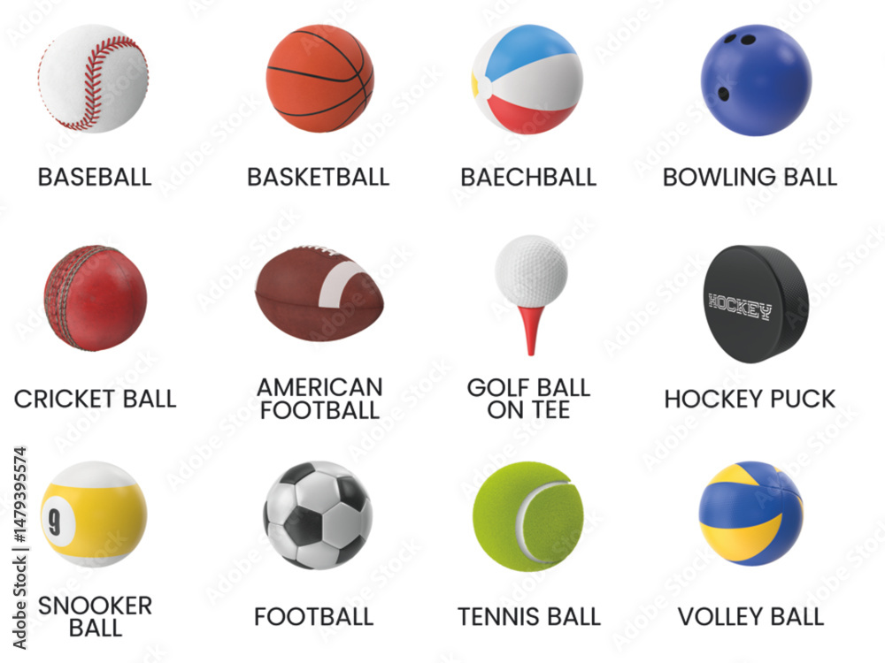 Fototapeta premium Collection of Sports Balls Isolated on White Background.eps