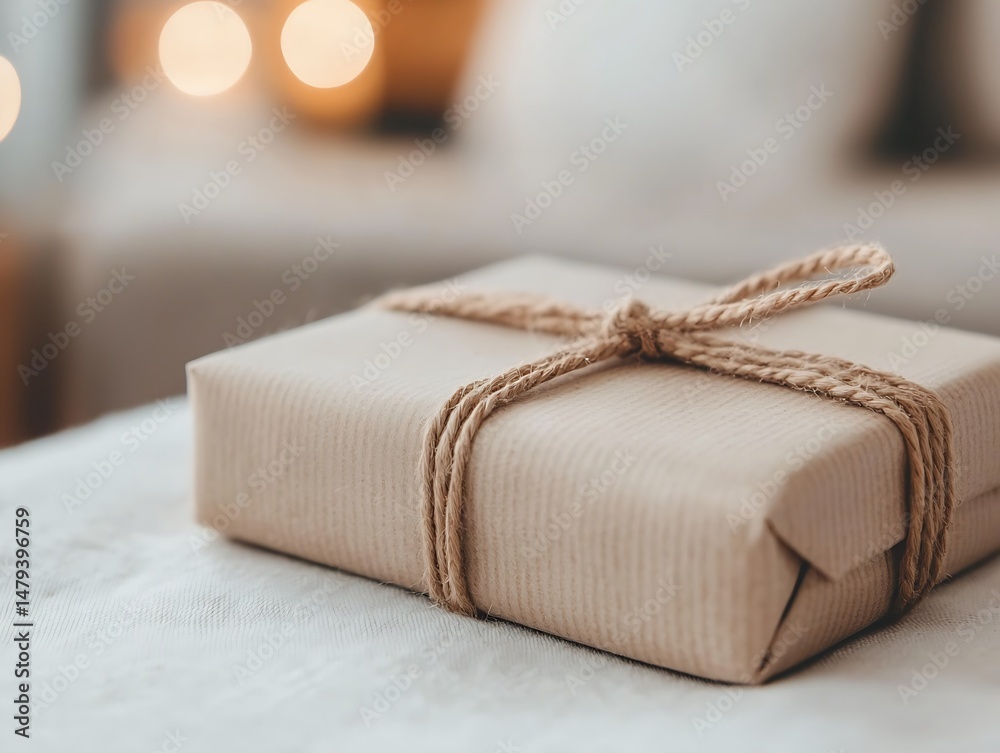 Minimalist Kraft Paper Gift Box Tied with Jute Rope Minimalist Kraft Paper Gift Box Tied with Jute Rope