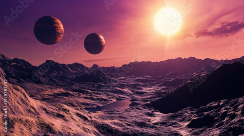 Golden Floating Orbs Above Sunset Canyon Landscape