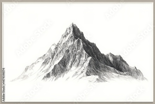 A stunning grayscale drawing of a majestic mountain peak, capturing the intricate details and textures of the landscape with remarkable precision.