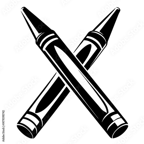 Foto A crossed pair of crayons in black and white graphic style illustration