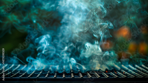 Barbecue Grill Releasing Heavy Smoke With Outdoor Cooking Background
