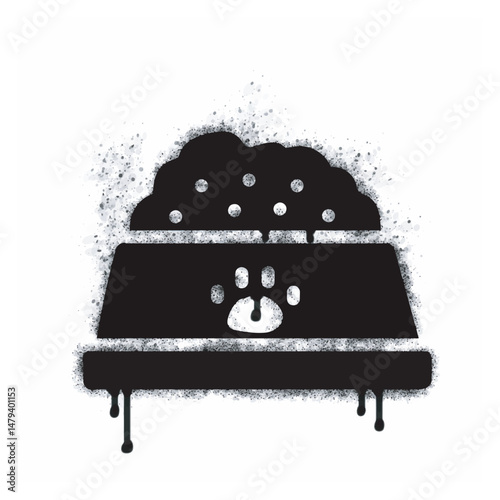 Dog food spray icon isolated on white background. Dog food spray graffiti icon in black on white background.