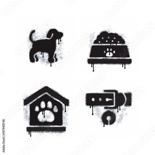 Spray icon dog icon set isolated on white background. Graffiti icon spray icon dog icon set black on white background.