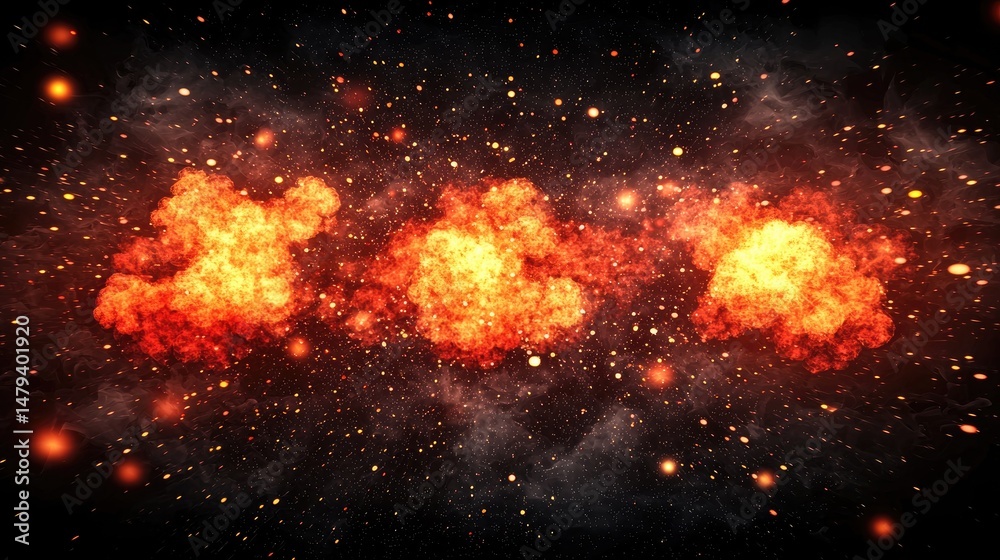Fototapeta premium Fiery 2024 digits explode in a cosmic space background.