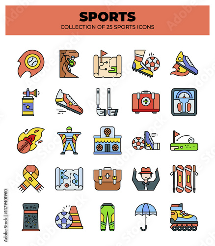 Collection of 25 Sport Icons. A Vibrant Set of Athletic Graphics