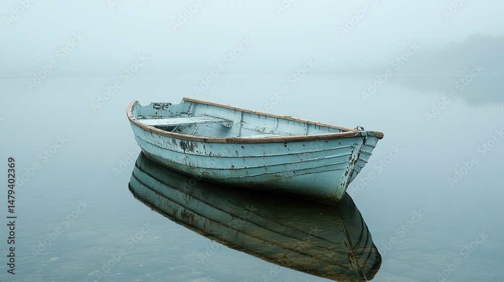 Naklejka premium old boat on the lake Calm Reflections