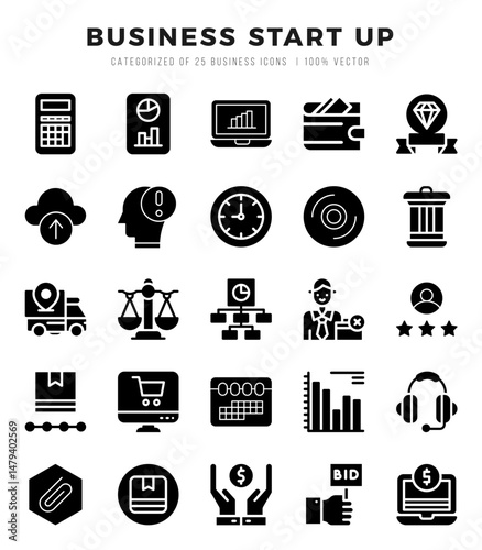 Business Start Up Icons bundle. Glyph style Icons. Vector illustration.