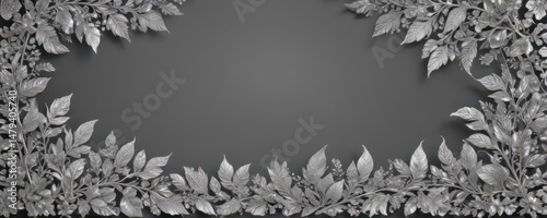 Intricate silver leaf border, shimmering, elegant botanical pattern , leaves, intricate