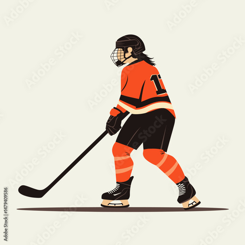 Young Woman in Orange Hockey Gear