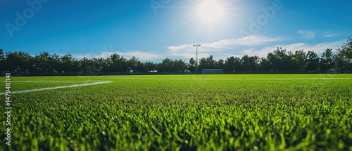 Sun-kissed vibrant football field ready for a day of sports excitement