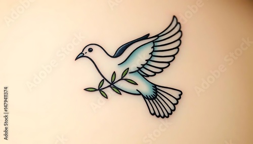 Dove of Peace Christian Tattoo The dove, a symbol of the Holy Spirit and peace in Christianity, is depicted in this tattoo with an olive branch, evoking tranquility and divine grace.