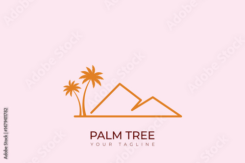 abstract desert logo, abstract cactus and palm tree logo with line style, minimalist desert line logo