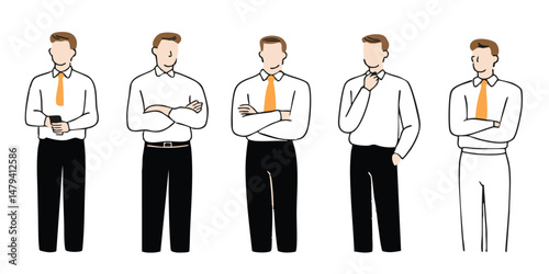 Business men posture in a series of stylish outfits that exude confidence and professional elegance. Each man embodies the essence of corporate sophistication.