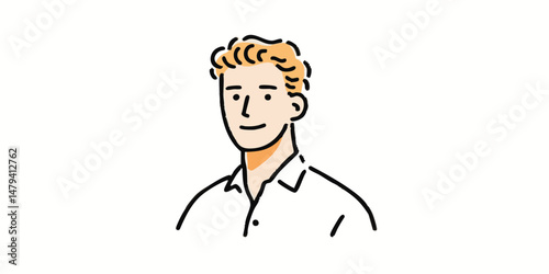 A clean and modern vector illustration of a man with a smile, presented in a stylish and minimalist aesthetic.  