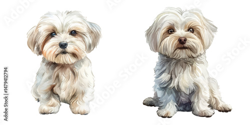 cute maltese watercolor vector illustration
