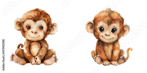 cute monkey watercolor vector illustration