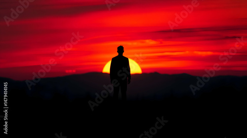 silhouette of a man walking on a hill at sunset