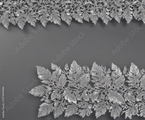 Intricate silver leaf lace border, shimmering, elegant design , lace, texture