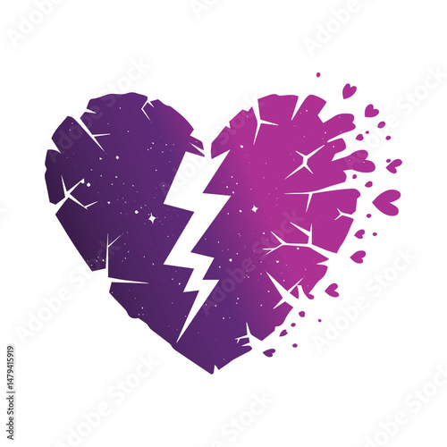 Broken Heart, a Symbol of Emotion: A celestial heart shattered by lightning, representing the complexities of heartbreak.