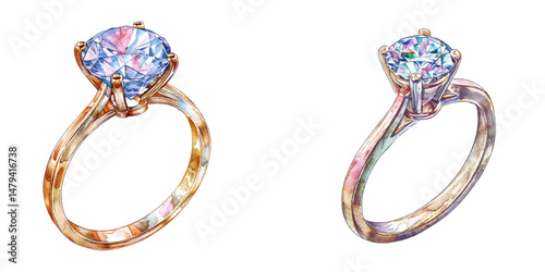 diamond ring watercolor vector illustration