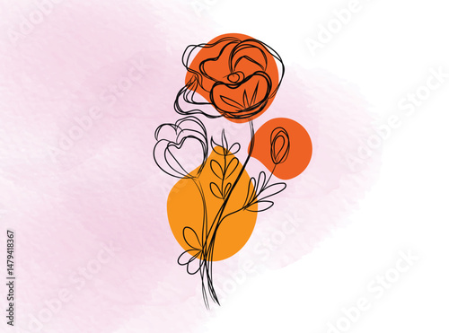 Abstract floral vector illustration showcases a pink rose blossom, a beautiful design of nature's artistry