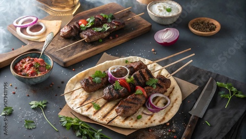 Charcoal Grilled Kebab Skewers with Vegetables and Herbs – Middle Eastern BBQ
