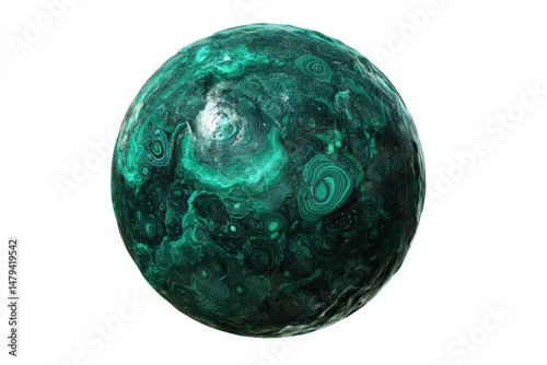 Intricate patterns swirl across this captivating malachite sphere, showcasing the gemstone's rich, deep green hues.